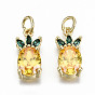 Brass Micro Pave Gold Cubic Zirconia Charms, with Jump Rings, Nickel Free, Pineapple