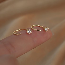 Серьги-гвоздики из латуни с прозрачными кубическими циркониями, плоско-круглые