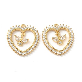 Латунные микро проложить кубического циркония подвески, сердце с бабочкой, без никеля 