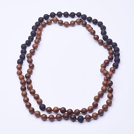 Wood Beaded Two Tiered Necklaces, Double Layer Necklaces, with Natural Lava Rock Beads