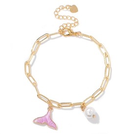 Alloy & Plastic Imitation Pearl Charm Bracelets, with Paperclip Chains for Women