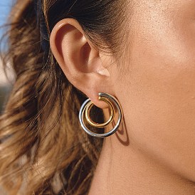 Двухцветные 304 серьги-гвоздики из нержавеющей стали, двухслойное кольцо