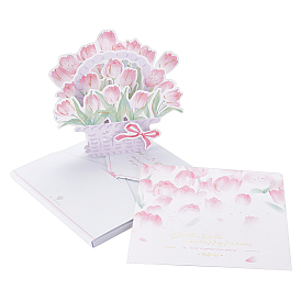 CRASPIRE 1 Set 3Pcs Square Paper 3D Flower Greeting Cards Set, with Envelope & Card