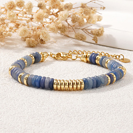 Браслет из натурального голубого халцедона и бусин из нержавеющей стали для женщин., реальный 304 k позолоченный