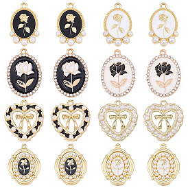 16Pcs 8 Styles Alloy Enamel Pendants, with Plastic Beads/Rhinestone