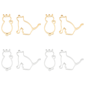 8Pcs 2 Style 2 Colors 304 Stainless Steel Open Back Bezel Pendants, For DIY UV Resin, Epoxy Resin, Pressed Flower Jewelry, Cat Shape