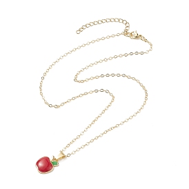 Enamel Apple Pendant Necklace with Golden Brass Cable Chains for Teachers' Day