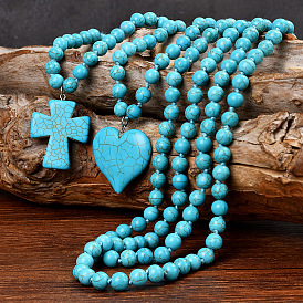 Синтетическая бирюза кулон круглые бусины ожерелья для женщин, голубой