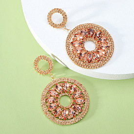 Vintage Double Circle Geometric Glass Pendant Earrings with Elegant Design