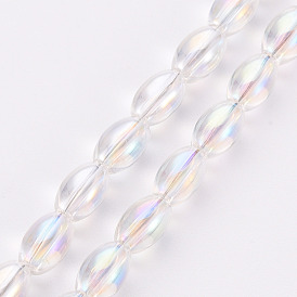 Electroplate Transparent Glass Beads Strands, AB Color Plated, Oval