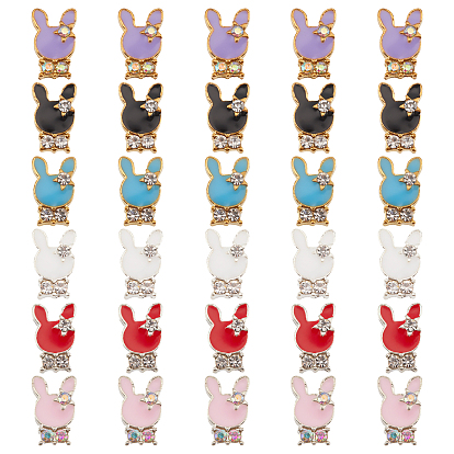 30шт. 6 цвета сплав прозрачный горный хрусталь кабошоны, с эмалью, золотые, кролик