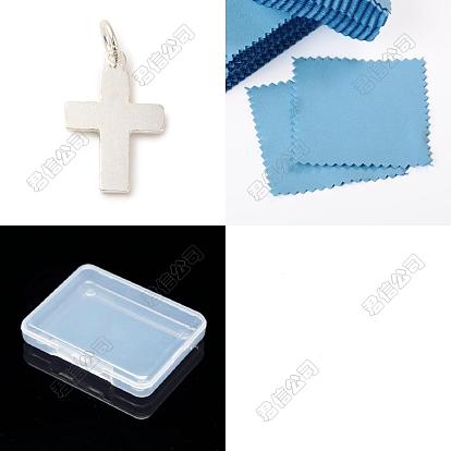 5Pcs 925 Sterling Silver Pendants, Cross Charms, with Jump Rings and Suede Fabric Square Silver Polishing Cloth