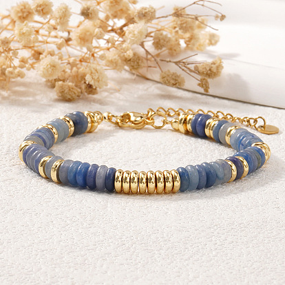 Браслет из натурального голубого халцедона и бусин из нержавеющей стали для женщин., реальный 304 k позолоченный