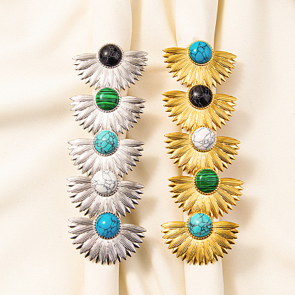 Регулируемые 304 манжеты из нержавеющей стали с открытыми кольцами для женщин, цветок, золотой / нержавеющая сталь цвета