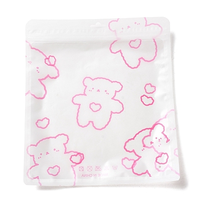 Rectangle Plastic Packaging Zip Lock Bags, Cartoon Bear Print Top Self Seal Pouches