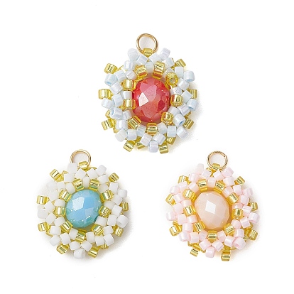 Seed Beads Beaded Charms, Flower Pendants