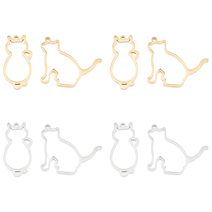8Pcs 2 Style 2 Colors 304 Stainless Steel Open Back Bezel Pendants, For DIY UV Resin, Epoxy Resin, Pressed Flower Jewelry, Cat Shape