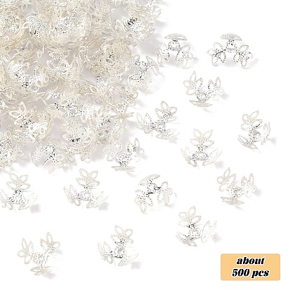 50g декоративные колпачки для бусин из посеребренного железа, 3-лепестков цветка