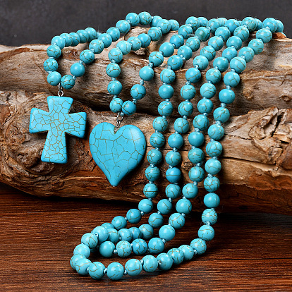 Синтетическая бирюза кулон круглые бусины ожерелья для женщин, голубой