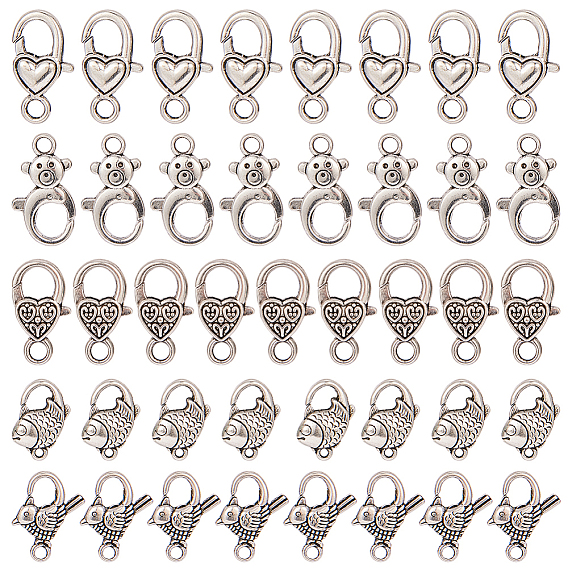 Tibetan Style Alloy Lobster Claw Clasps, Mixed Shapes