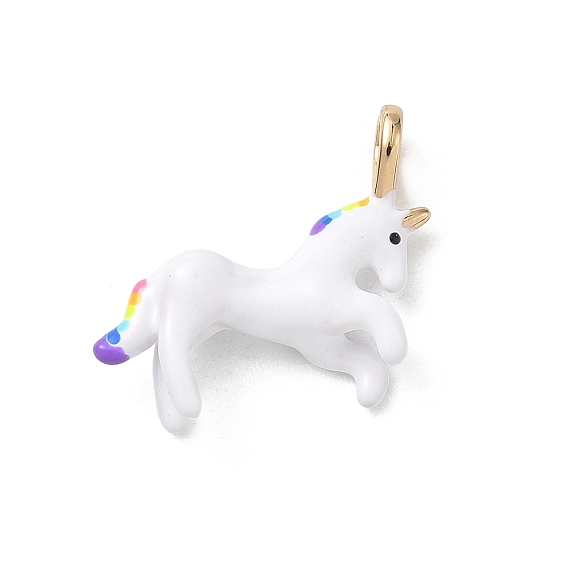 Латунные подвески, единорог, с эмалью, реальный 18 k позолоченный