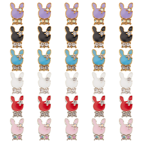 30 Stück 6 Farben Legierung klare Strass Cabochons, mit Emaille, golden, Kaninchen