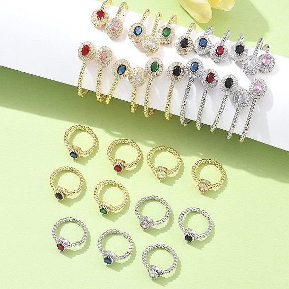 Овальные латунные браслеты-манжеты и кольца с микропаве из кубического циркония для женщин, стойки покрытие