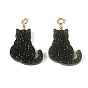 Natural Hetian Jade Cat Shape Pendant Decorations, with Brass Spring Ring Clasps, Golden