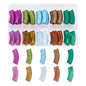 130g 10 Style Opaque & Imitation Gemstone Acrylic Beads, Curved Tube