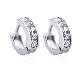 Fashionable Silver-Plated Zircon Earrings with Hollowed-Out Design and Dangling Charms