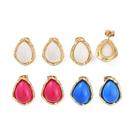 Ионное покрытие (ip) 304 серьги-гвоздики в форме капли из нержавеющей стали, с пластиковым, реальный 18 k позолоченный