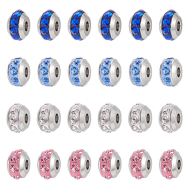 24 шт. 4 цвета 304 бусины из нержавеющей стали и полимерной глины со стразами, рондель, цвет нержавеющей стали