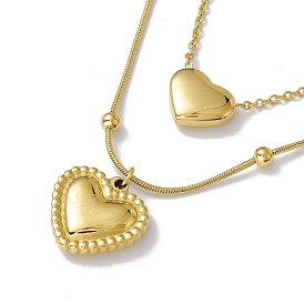 Placage ionique (ip) 304 pendentifs coeur en acier inoxydable collier double couche avec chaînes satellites pour femmes