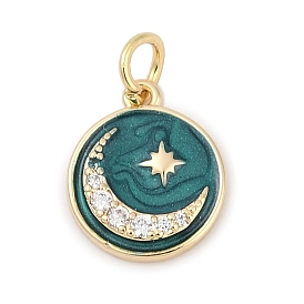Латунные микро проложить кубического циркония прелести, с эмалью, плоский круглый с звездой луны, с целью перехода в кольце