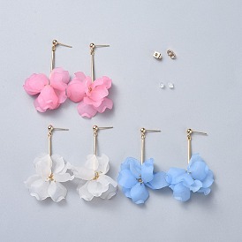 Pendientes de pétalos de acrílico transparentes colgantes, con cajas de cartón, tuercas de latón y plástico, real 18 k chapado en oro