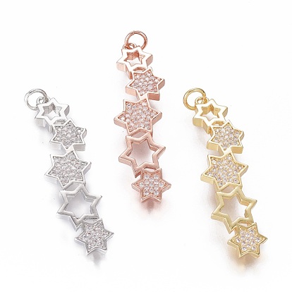 Brass Micro Pave Cubic Zirconia Pendants, with Jump Ring, Cadmium Free & Lead Free, Star