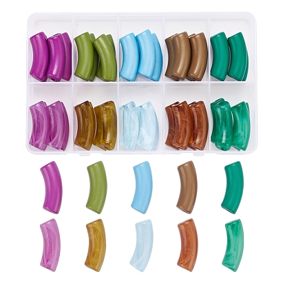 130g 10 Style Opaque & Imitation Gemstone Acrylic Beads, Curved Tube