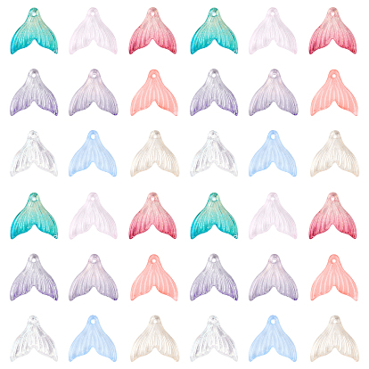 180Pcs 9 Colors Transparent Spray Painted Glass Pendants, Mermaid Fishtail