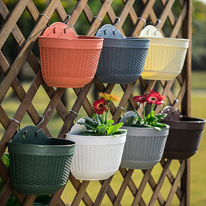 Resin Hanging Flower Plant Pot Bakset, Balcony Fence Garden Planters with Detachable S-shaped Hook