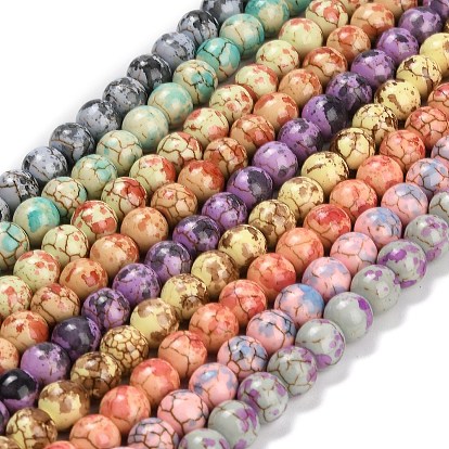 Synthetic Turquoise Beads Strands, Round, Dyed, Spray Painted
