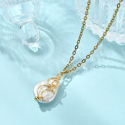 Подвеска в форме капли луны из натурального барочного жемчуга кеши 304 цепочка-спутник из нержавеющей стали для женщин, белые