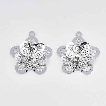 Brass Pendants, with Crystal Rhinestone, Flower