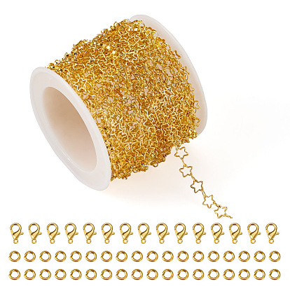 Набор для изготовления браслета-цепочки своими руками, включая латунные звездообразные и овальные цепи и соединительные кольца, сплав застежка