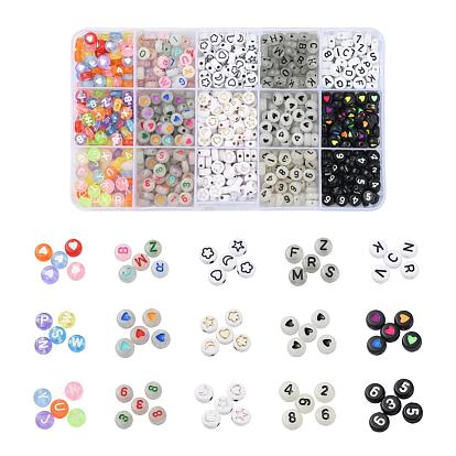 DIY Jewelry Making Kits, Including 750Pcs 15 Style Flat Round Transparent & Opaque & Luminous Acrylic Beads