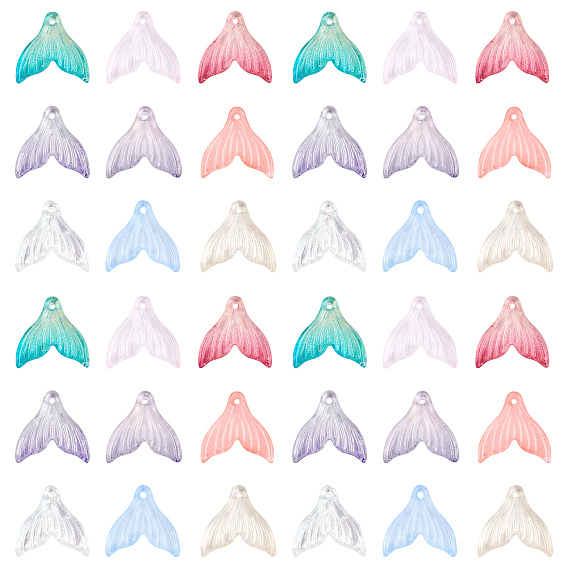 180Pcs 9 Colors Transparent Spray Painted Glass Pendants, Mermaid Fishtail