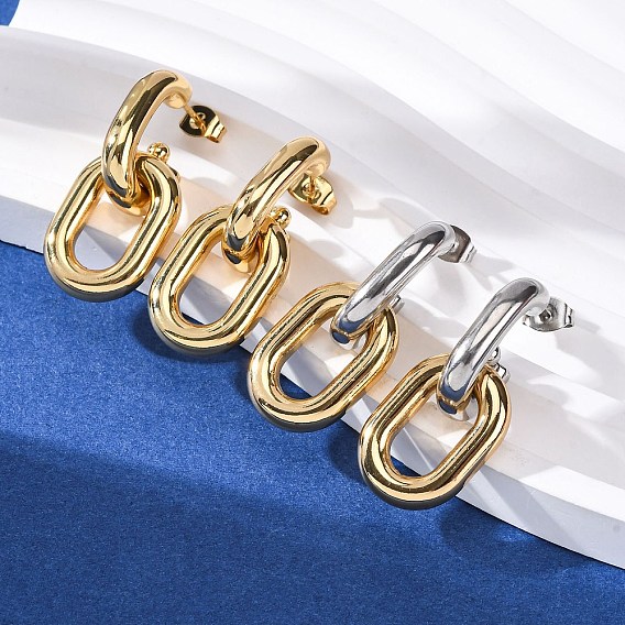 304 овальные серьги-гвоздики из нержавеющей стали с подвесками, ионное покрытие (ip)