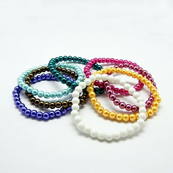 Good Valentines Day Gifts Stretchy Carnival Jewelry, Mardi Gras Glass Pearl Bracelets, with Elastic Cord
