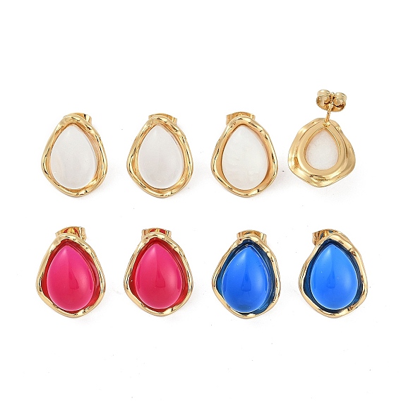 Ионное покрытие (ip) 304 серьги-гвоздики в форме капли из нержавеющей стали, с пластиковым, реальный 18 k позолоченный