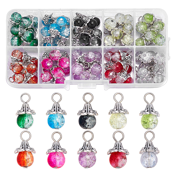 100шт 10 цветные подвески из сплава стекла, круглые, с железной платиной петлей