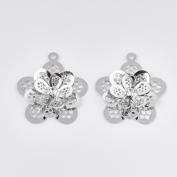 Brass Pendants, with Crystal Rhinestone, Flower